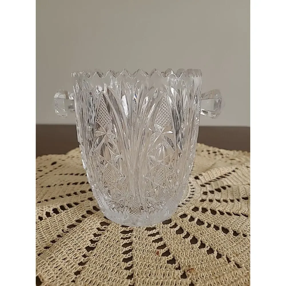 Vintage Lead Crystal Pressed Glass Vintage Ice Bucket Sawtooth Edges